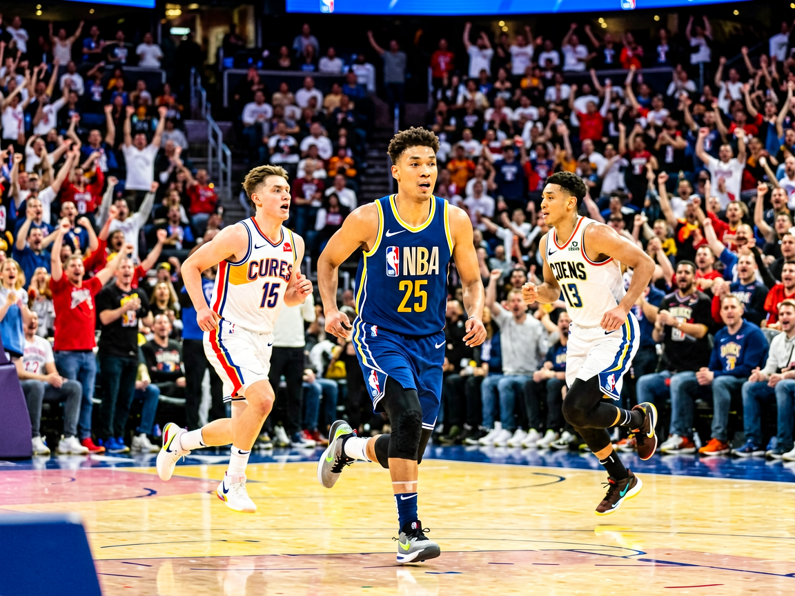 NBA季后赛现场观众热情高涨，球员在场上奔跑
